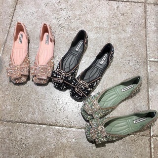 Giày búp bê mũi vuông đính đá✨