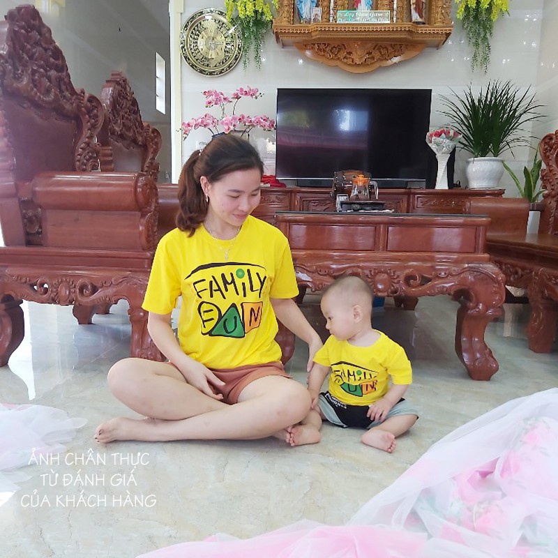 Áo gia đình 3/4/5 người giá rẻ Thun cotton dày dặn Màu vàng GD0011V Bin Action