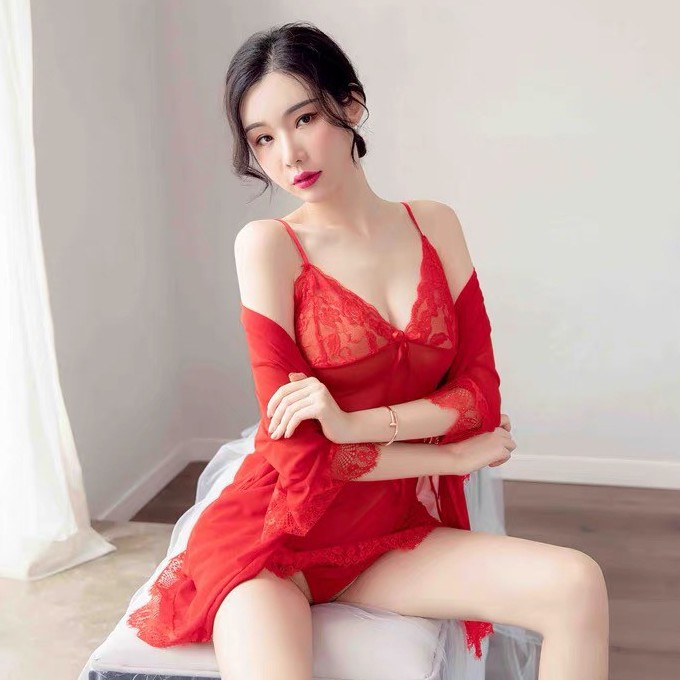 Váy ngủ sexy - Đầm ngủ sexy ren voan mỏng có kèm áo choàng thắt dây Sweet House - VN02 | BigBuy360 - bigbuy360.vn