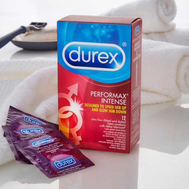 Bao cao su cao cấp kéo dài thời gian quan hệ Durex Performax Intense 12 cái [HÀNG MỸ]