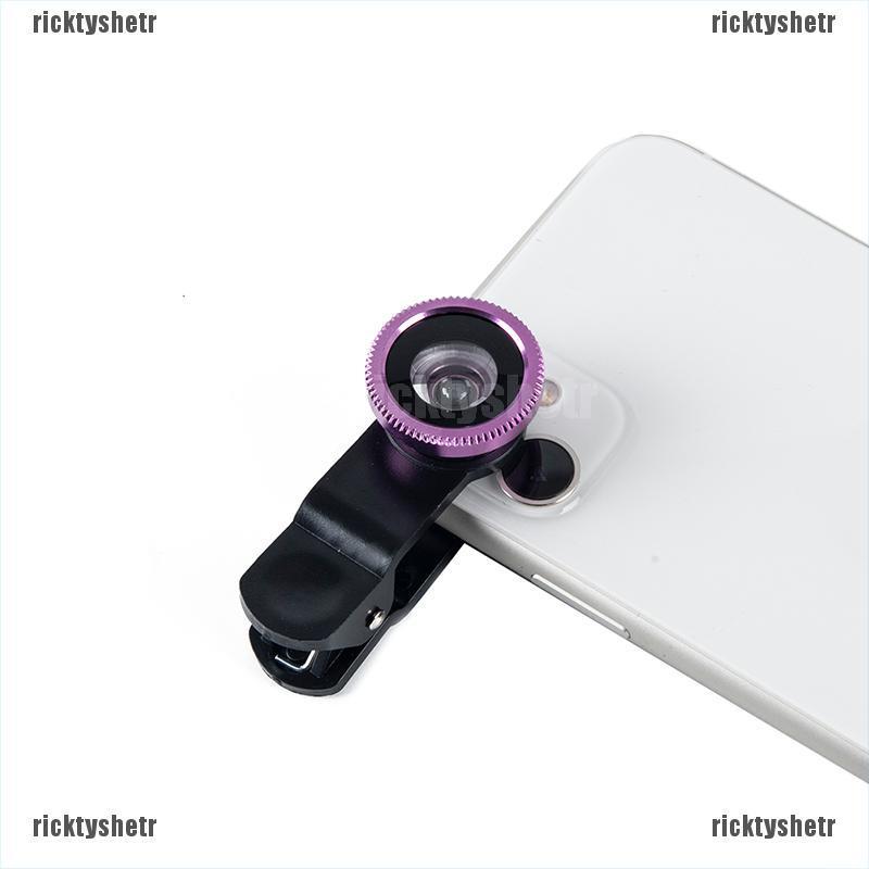 （ricktyshetr）3-in-1 Wide Angle Macro Fisheye Lens Camera Kits Mobile Phone Fish Eye Lenses