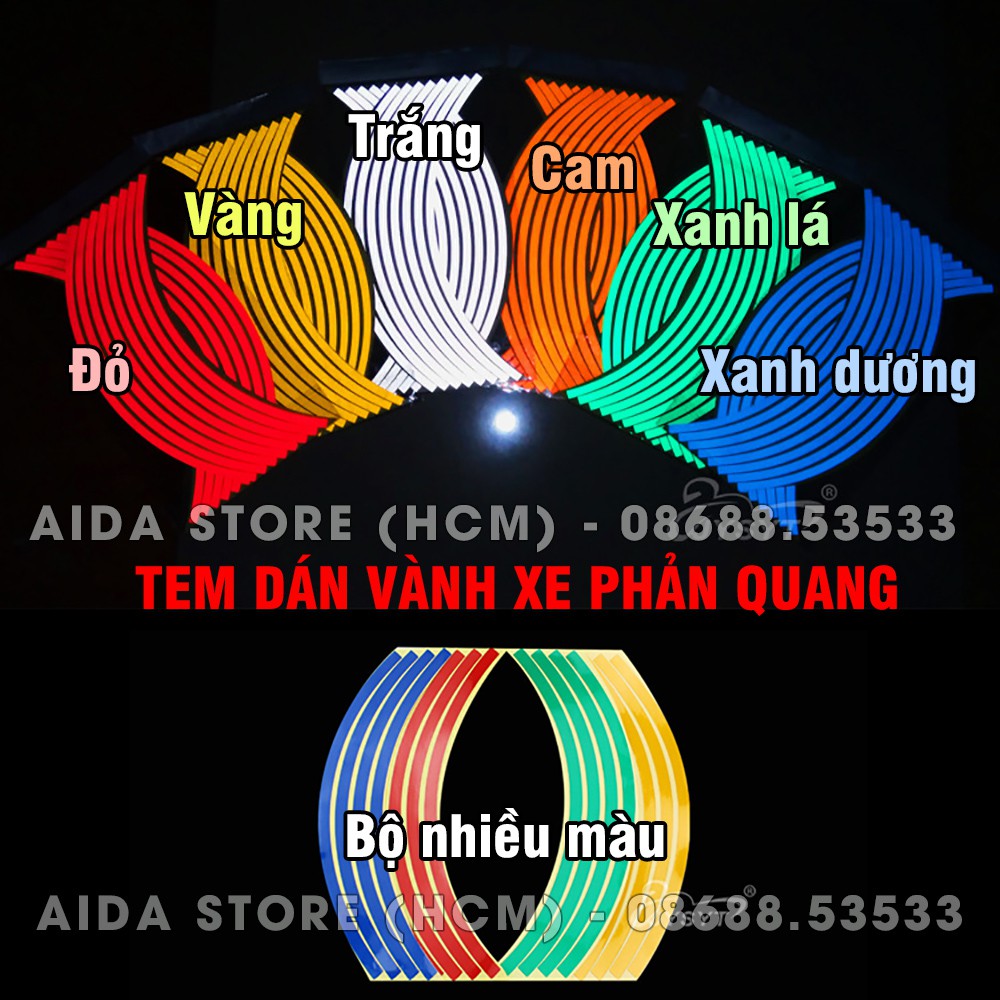 Bộ tem phản quang dán vành cho xe máy, ô tô - 18 inch