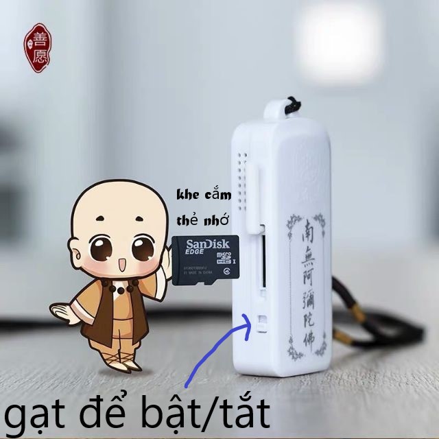 Máy Niệm Phật Tí Hon - Máy Niệm Phật Mini đeo cổ 10 điệu Niệm Phật Tiếng Việt có khe cắm thẻ nhớ