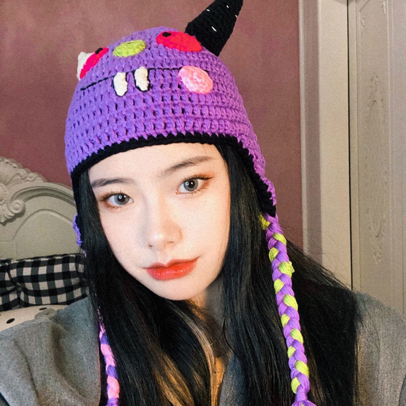 Mũ Len Mềm Giữ Ấm Mùa Đông Hình Sừng Quỷ Thời Trang Unisex