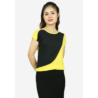 Áo sơ mi cát vàng pha đen tay cộc liền the one fashion adv1113vde