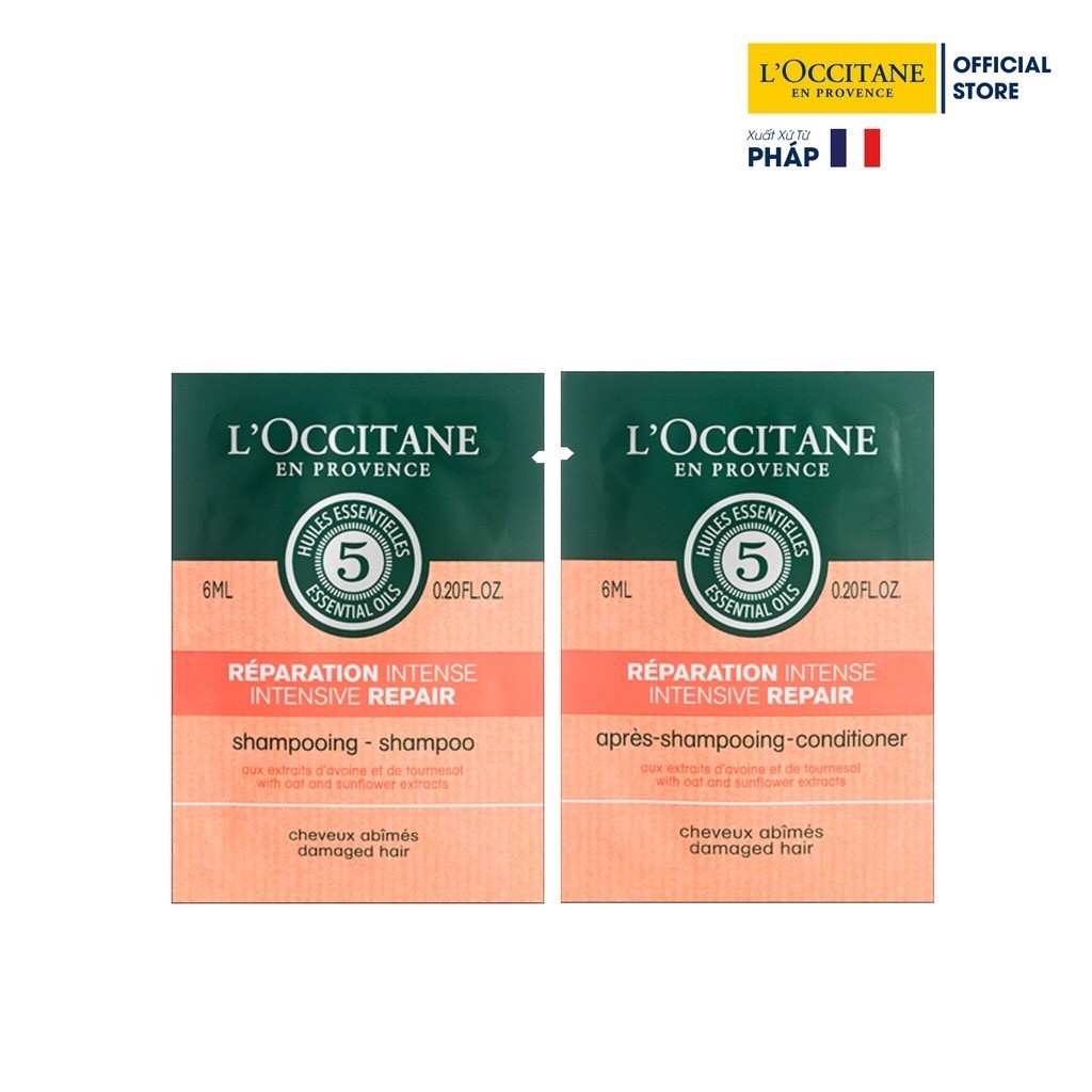 Bộ 20 gói Dầu Gội &amp; Dầu Xả L'Occitane phục hồi chuyên sâu cho tóc khô 6ml (6ml x 20)