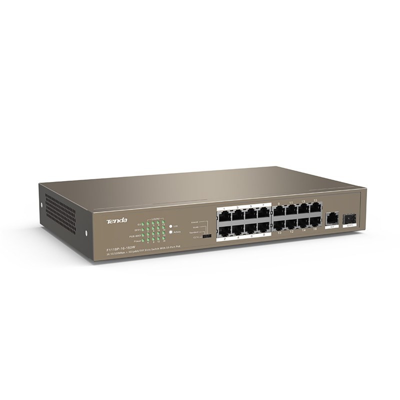Bộ chia mạng Tenda TEF1118P 16-Port 10-100Mbps PoE + 1 Gigabit SFP
