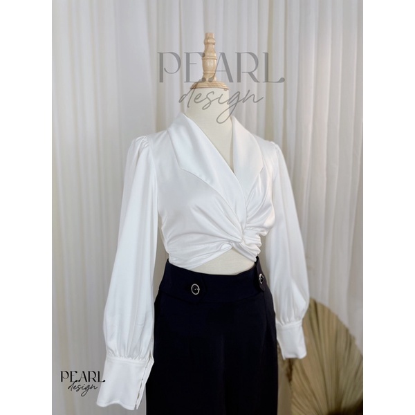 Áo sơ mi croptop chiết eo sexy tay bồng lụa đẹp hot trend Pearl Design 012201