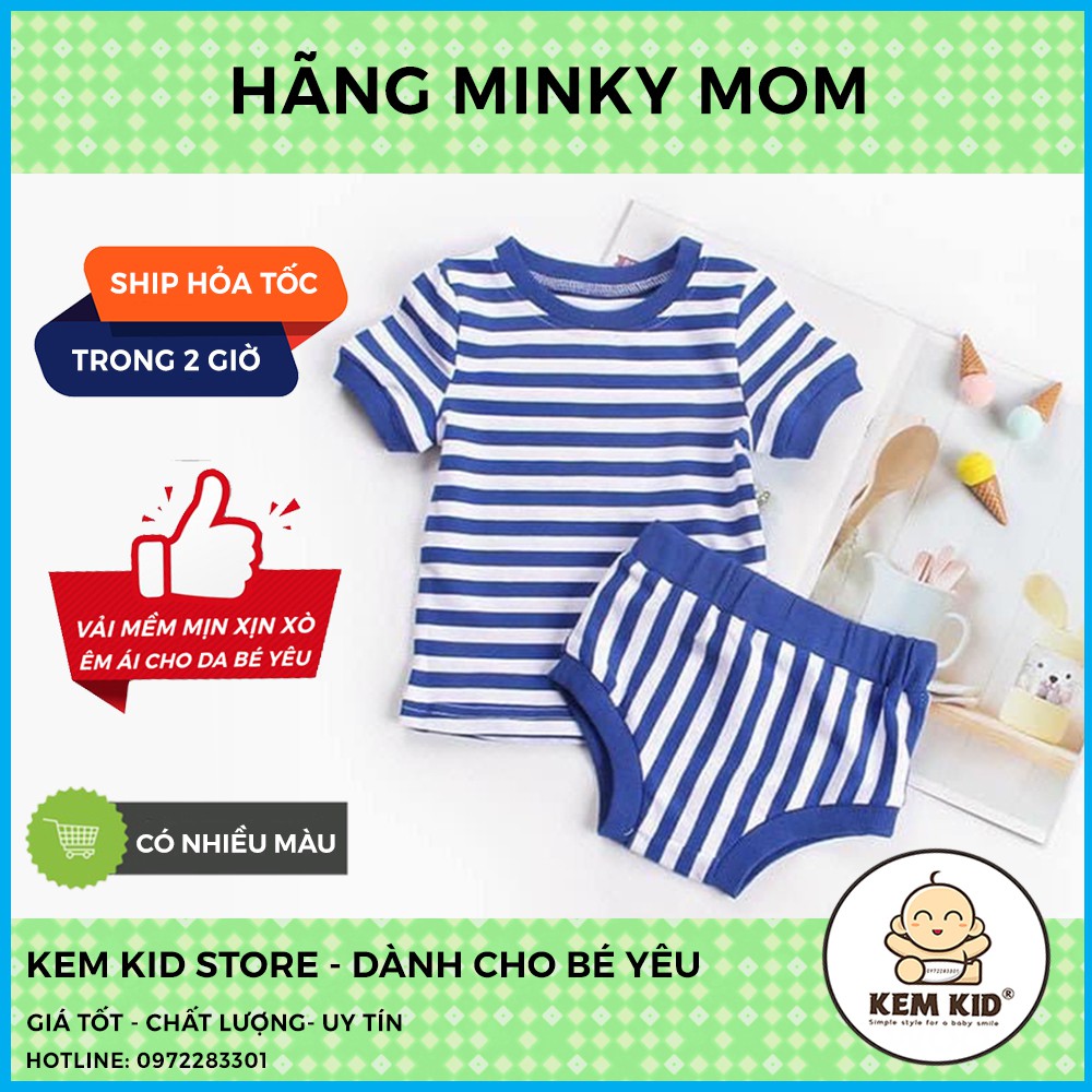 Bộ chip Minky Mom sọc ngang, vải mát, mềm mịn thấm hút mồ hôi cho bé