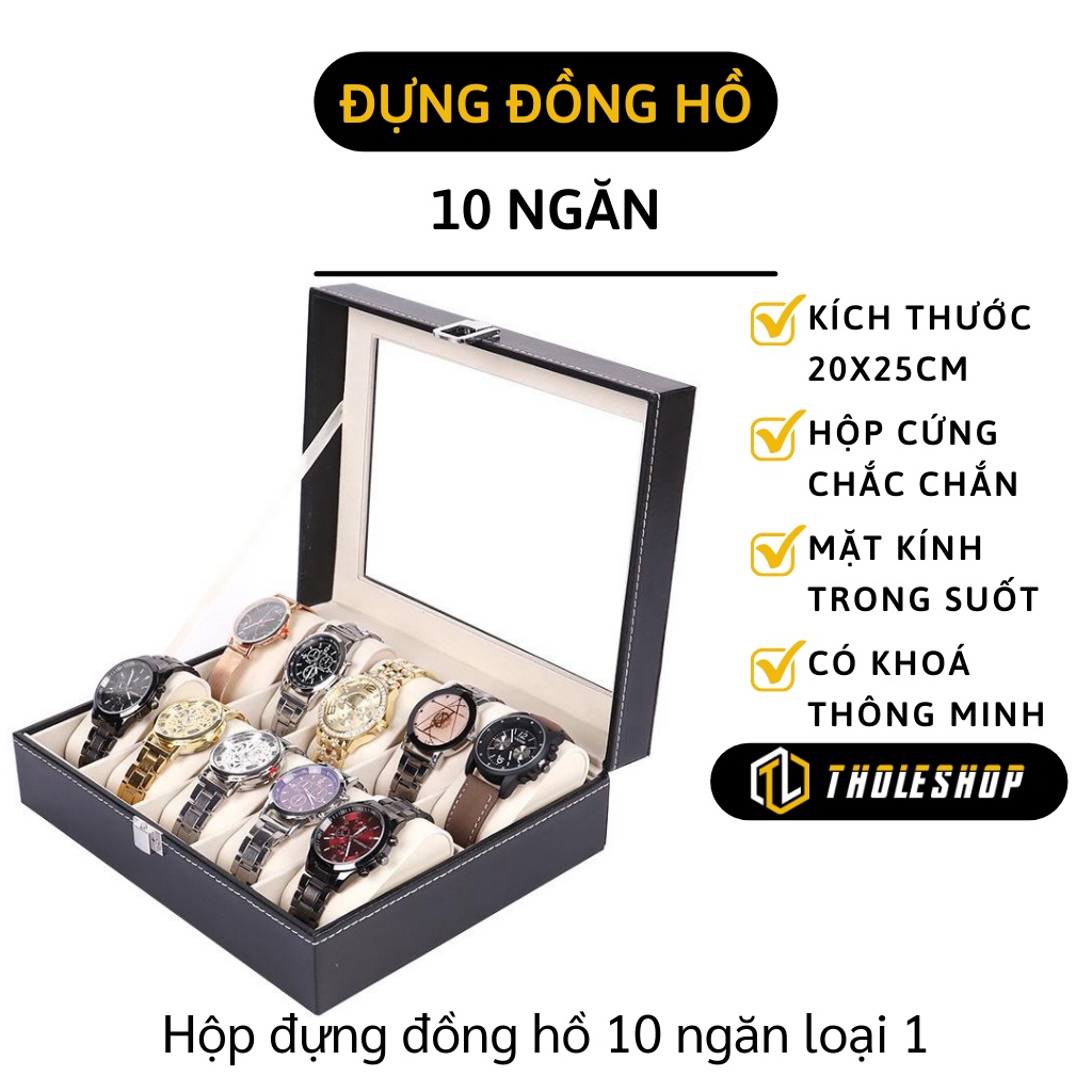Hộp Đựng Đồng Hồ - Hộp Bảo Quản Đồng Hồ Bọc Da 10 Ngăn Có Khóa Chốt 8748