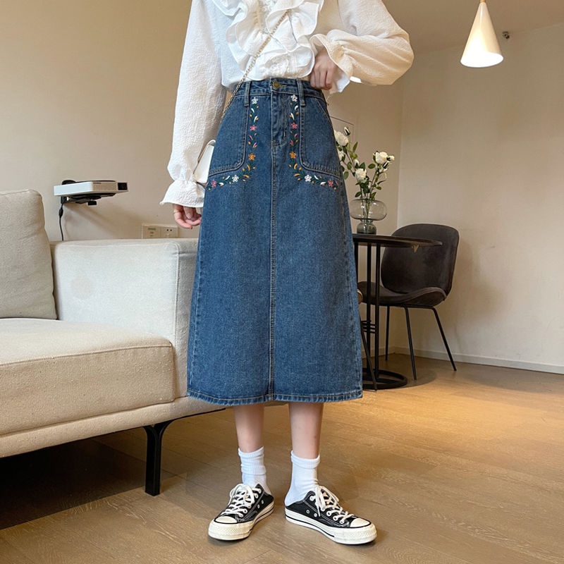 Chân váy jean Dáng Chữ A Lưng Cao Thêu Họa Tiết Thời Trang Mùa Hè Cho Nữ