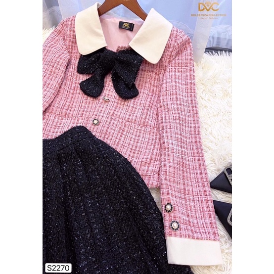 Set Áo dạ hồng kèm chân váy dạ đen - DVC2270 | BigBuy360 - bigbuy360.vn