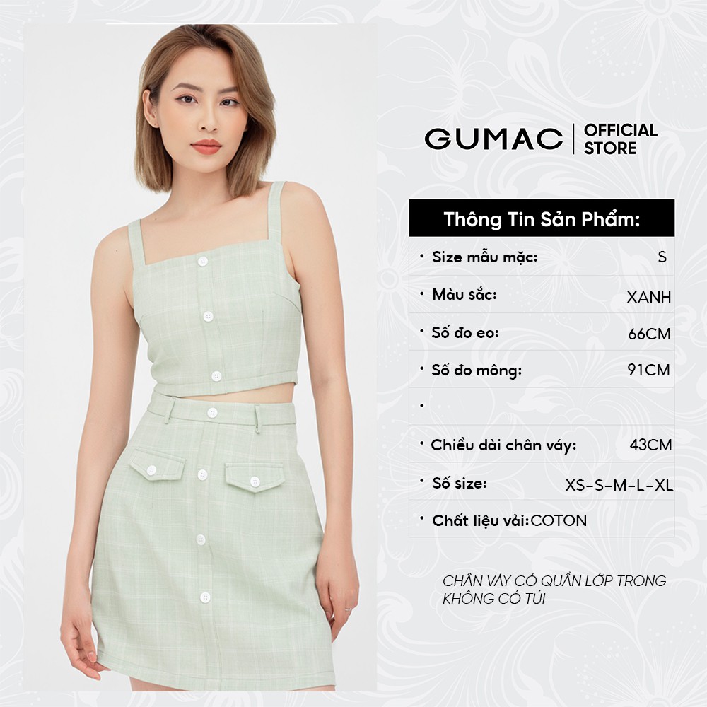 Chân váy nữ chữ A phối nắp túi GUMAC màu xanh xinh xắn VB479 | BigBuy360 - bigbuy360.vn