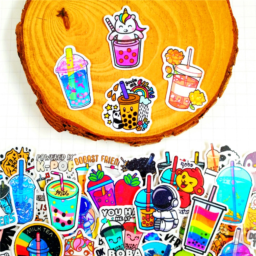 ★★★ Sticker Dán Trang Trí Nhật Ký Hình Ly Trà Sữa Q-3 Vui Nhộn ★★★ 60 Miếng Dán Trang Trí Album Thời Trang (Size: 2~3cm)