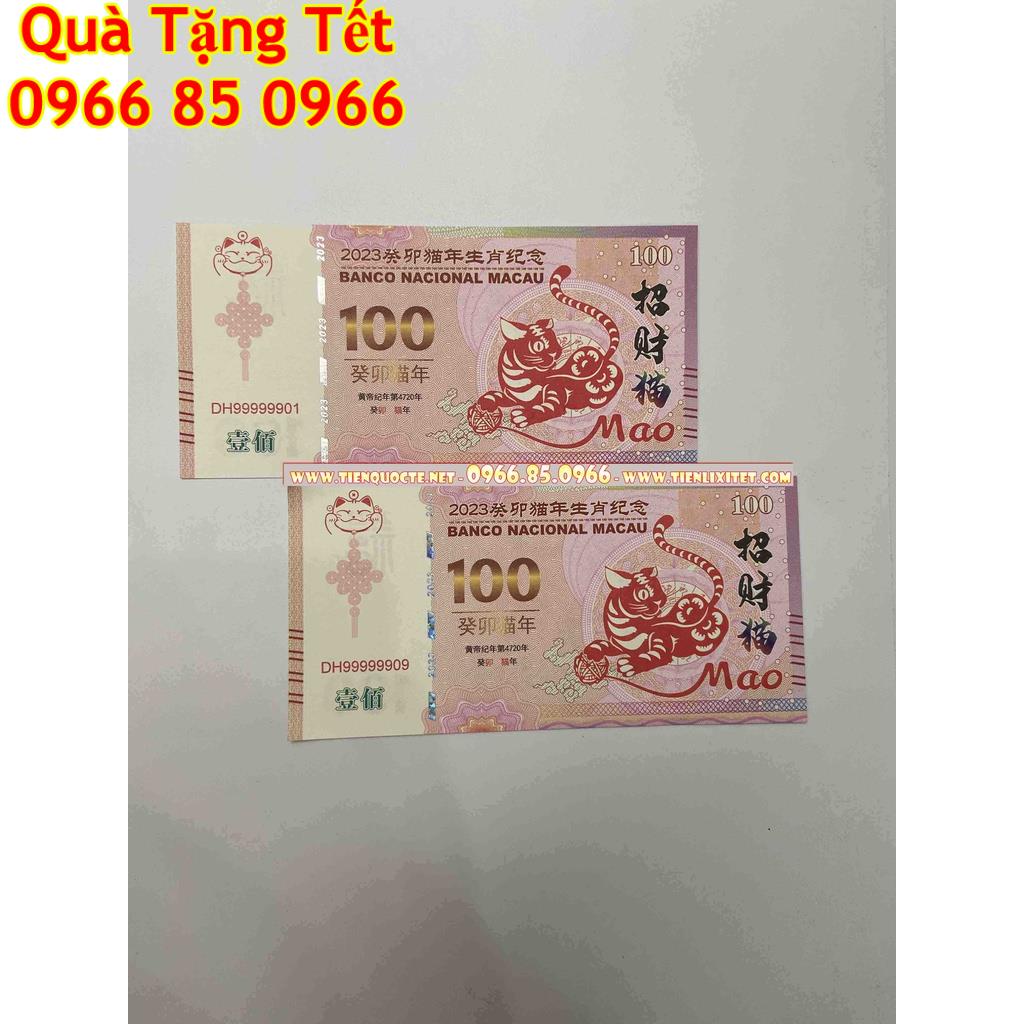 [GIẢM GIÁ] Lì xì tết Tờ Tiền 100 Macao may mắn hình con mèo 2023 - Combo 2 tờ, tặng kèm bao đỏ