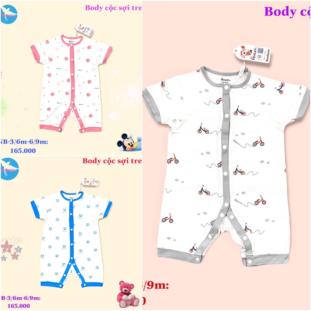 [CHÍNH HÃNG] Body cộc tay trẻ em sợi tre mềm mại họa tiết đáng yêu Avaler