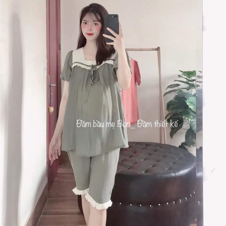 Bộ đồ bầu lửng phối ngực trắng màu sắc trẻ trung B001