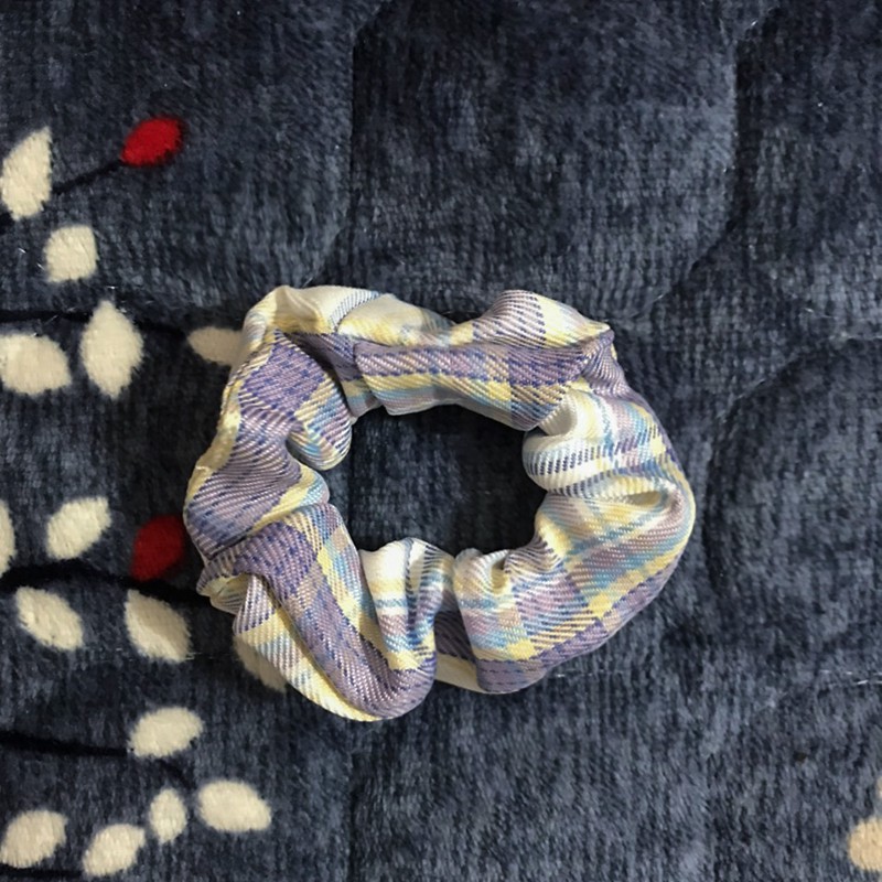 Cột Tóc Vải Scrunchies Họa Tiết Caro Vintage Hàn Quốc, Dây Buộc Tóc Scrunchies Cứng_BT08