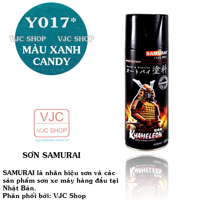 Chai sơn xịt sơn xe máy cao cấp SAMURAI màu xanh CANDY mã Y017* dung tích 400 ml