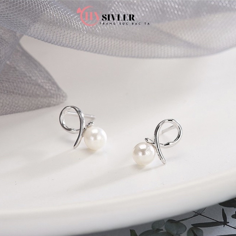 Bông tai bạc ta hình cá nhỏ xinh đính trai nụ trai bông tai nữ bạc thật