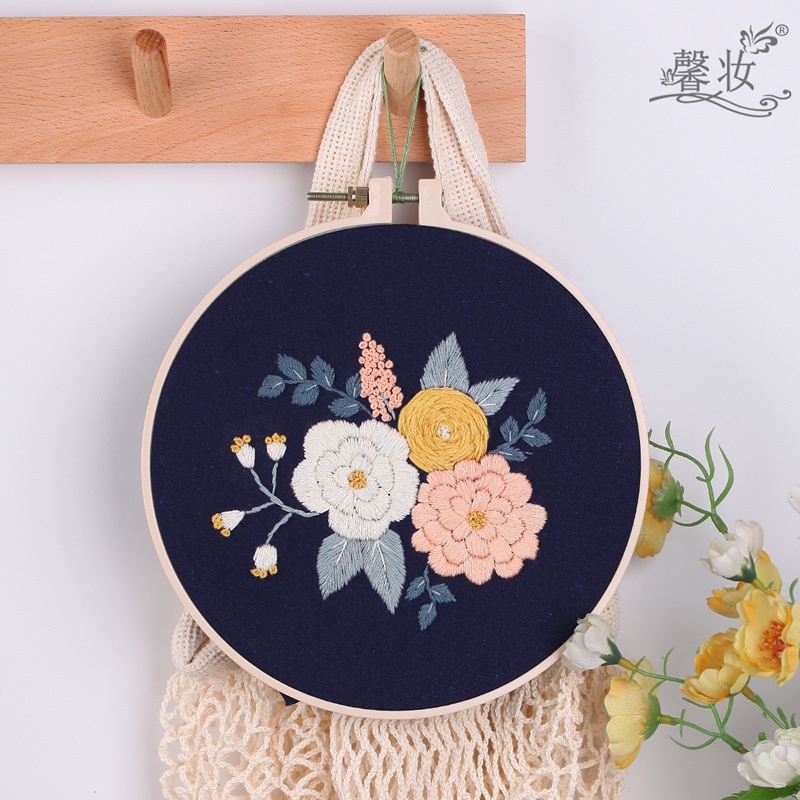 Bộ dụng cụ thêu hoa DIY cho người mới bắt đầu, họa tiết hoa, tự làm, bao gồm vải thêu, chỉ thêu, kim chỉ và hướng dẫn