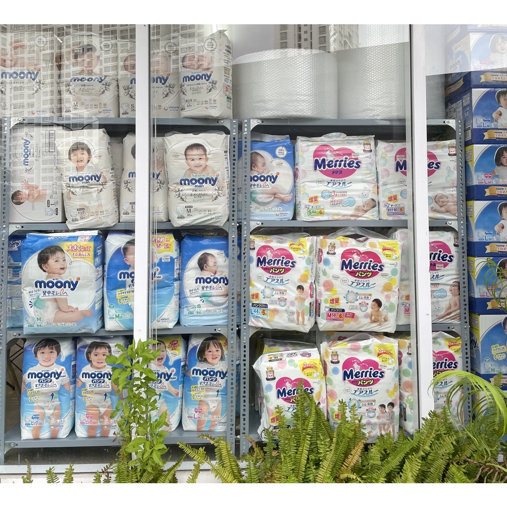 [HCM] Tã/bỉm Moony xanh/ Moony natural trắng nội địa Nhật đủ size NB90/S84/M58/L44/XL38/XXL26