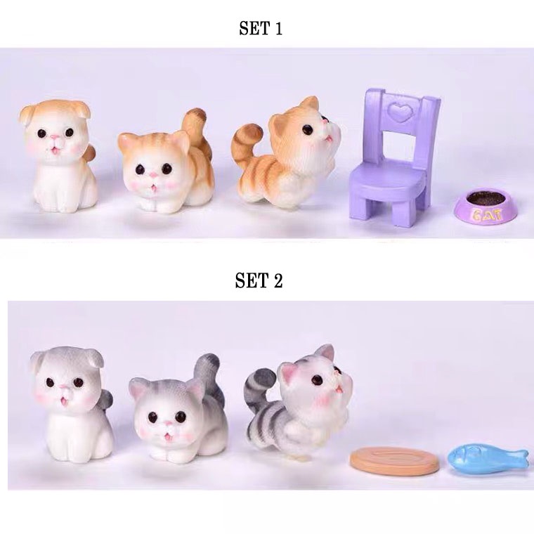Set 3 mô hình mèo tiểu cảnh biểu cảm siêu dễ thương dùng làm quà tặng bạn bè,trang trí góc học tập, làm việc-Ráp