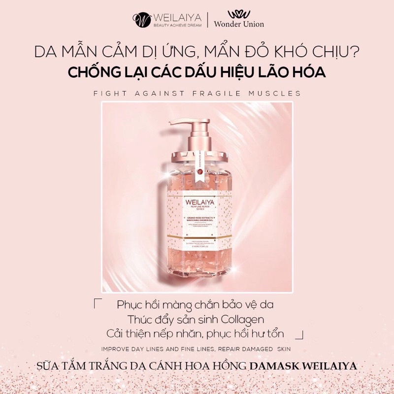 Sữa Tắm Trắng Da Cánh Hoa Hồng Damask Weilaiya, Sữa Tắm Dưỡng Ẩm Lưu Hương Lâu Toàn Thân - 450ml