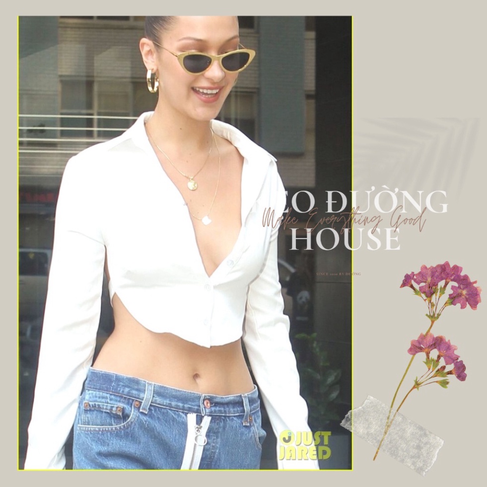 Áo croptop kiểu sơmi tay dài ôm body hở lưng bella hadid sexy chất liệu lụa trắng cao cấo form dáng yếm thắt dây lưng.