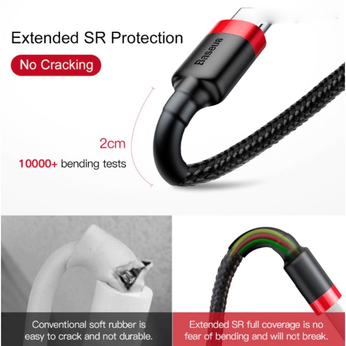 Cáp sạc nhanh, truyền dữ liệu tốc độ cao Baseus Cafule Type C (Sạc nhanh Quick charge 3.0, Siêu bền)