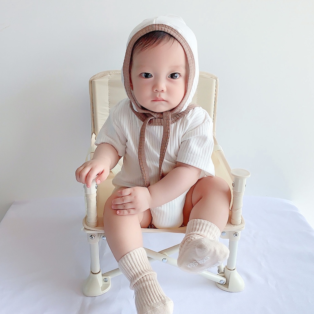 Set áo liền quần tay ngắn có mũ trùm đầu xinh xắn dành cho bé 0-24 tháng tuổi