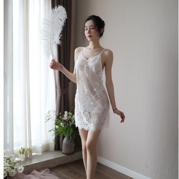 Váy Ngủ Sexy Hai Dây Ren Gợi Cảm Xuyên Thấu, Vải Ren Mềm Tôn Dáng Siêu Quyến Rũ NA636