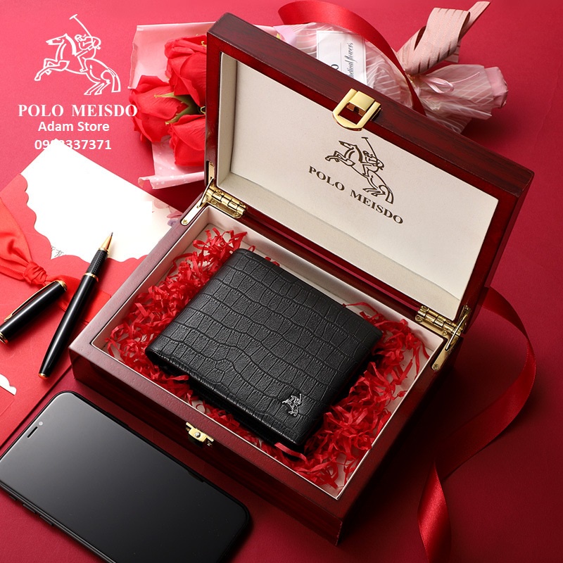 Ví Da Bò Nam Cao Cấp Hàng Hiệu POLO MEISDO (Da Thật 100%) Full Hộp Phù Hợp Làm Quà Biếu Tặng Sinh Nhật BH 2 Năm