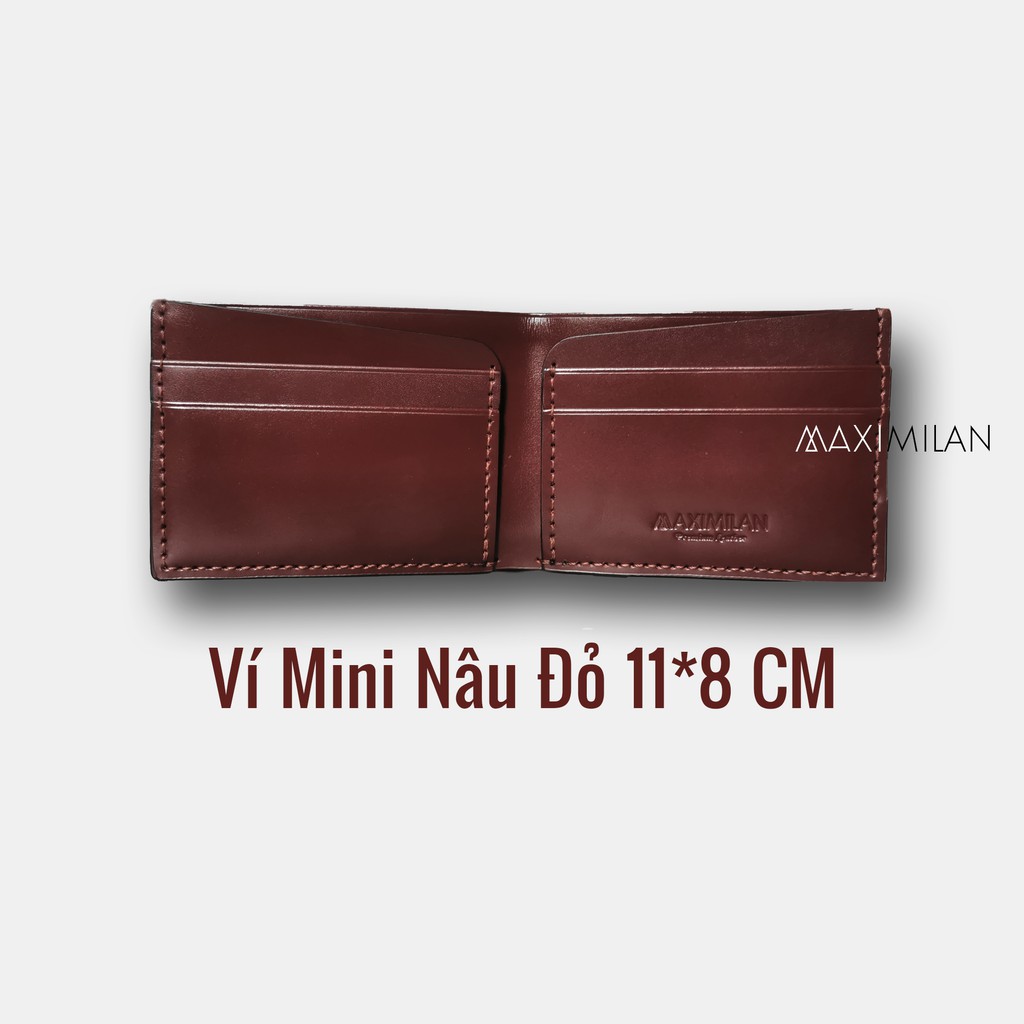 VÍ MINI NHỎ GỌN MỎNG NÂU ĐỎ - DA BÒ THẬT 100%