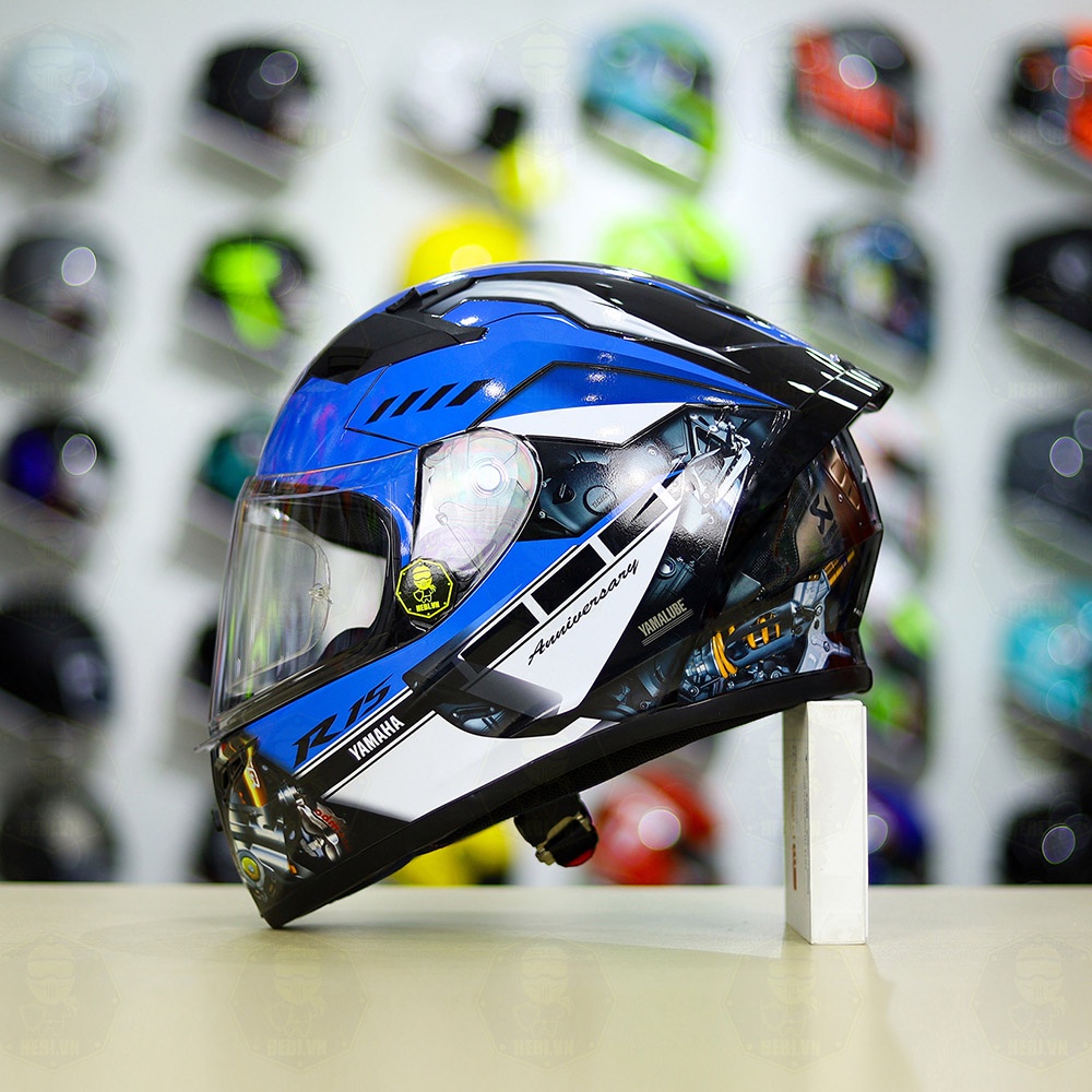 Nón Fullface ROC 01 Dán Tem Decal Yamaha R15 Xanh GP