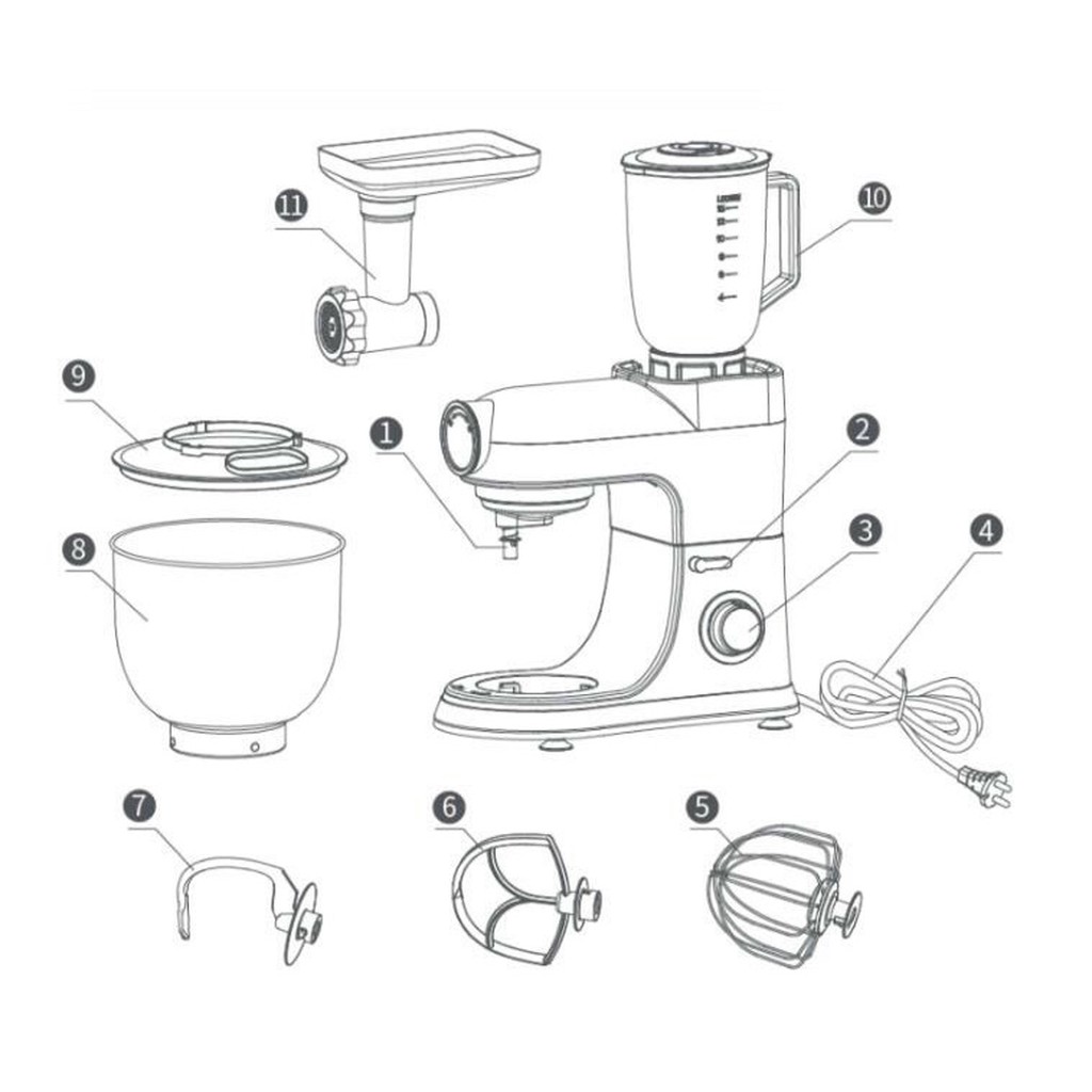 Máy trộn bột Ranbem 534E Nhiều chức năng Trộn bột, xay sinh tố, xay thịt, làm xúc xích, cắt thái lát...