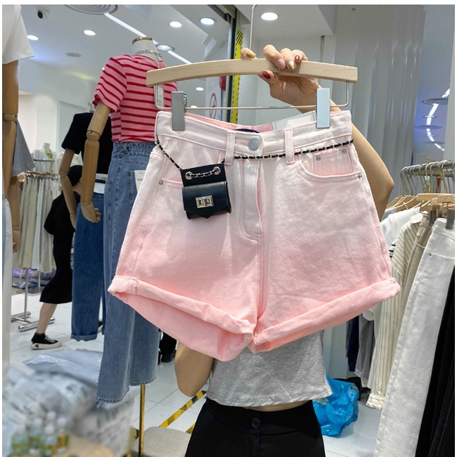Quần Short Denim Màu Loang Lưng Cao Ống Rộng Thời Trang Mùa Hè 2022 Kích Thước Nhỏ Phong Cách Mới Cho Nữ