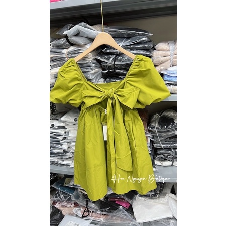 VÁY BABYDOLL XANH NÕN CHUỐI NƠ SAU TAY BỒNG SIÊU XINH