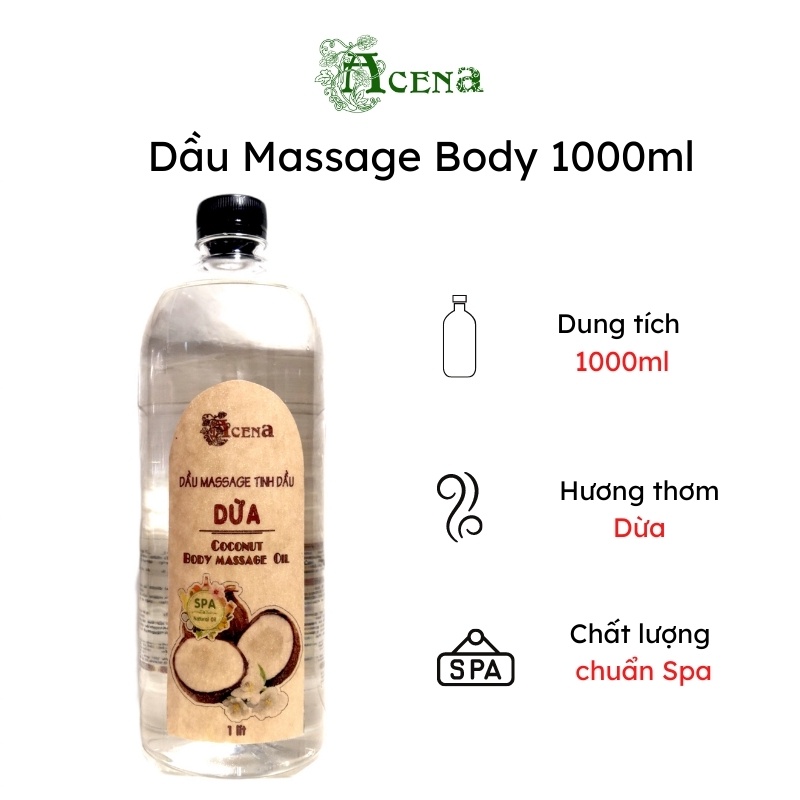 Dầu Massage Body Hương Dừa 1000ml Trơn Tay, Mùi Thơm Thư Giãn Dễ Chịu, Chất Lượng Chuẩn Spa 5 Sao, Dễ Sử Dụng