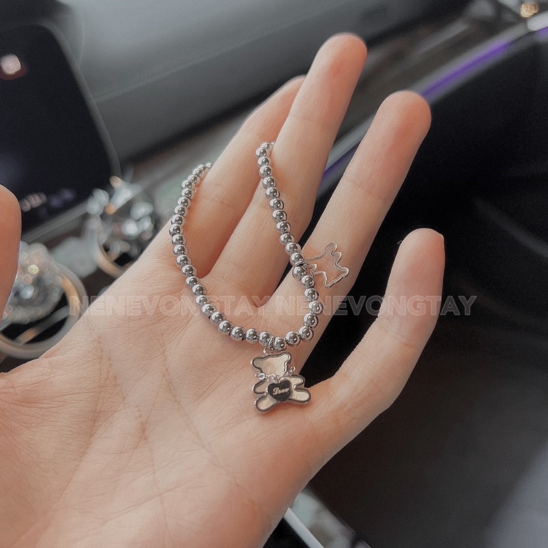 Vòng tay bi charm gấu dễ thương (chất Inox không rỉ)