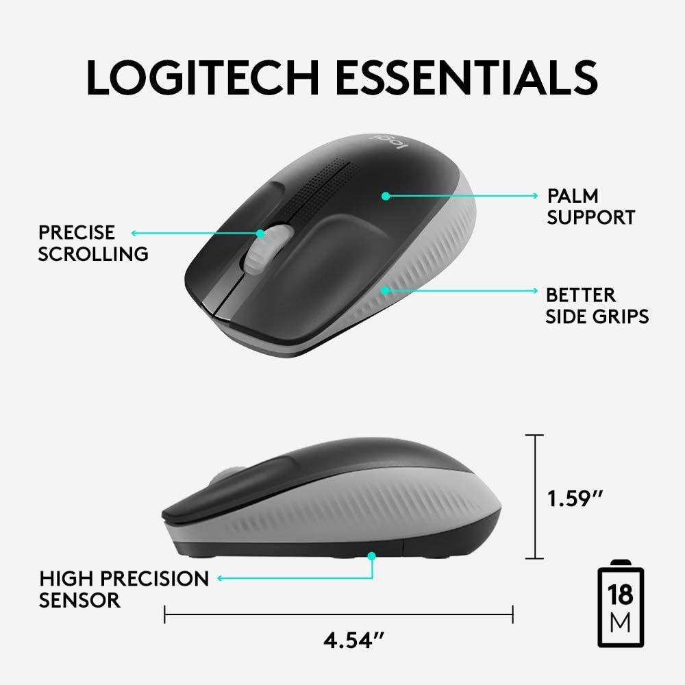 Chuột Không Dây Logitech M190 - Pin Sử Dụng Đến 18 Tháng