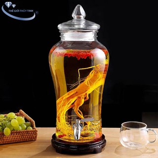 Bình Ngâm Rươu Sâm Thủy Tinh Nạp Phúc 6 Lít