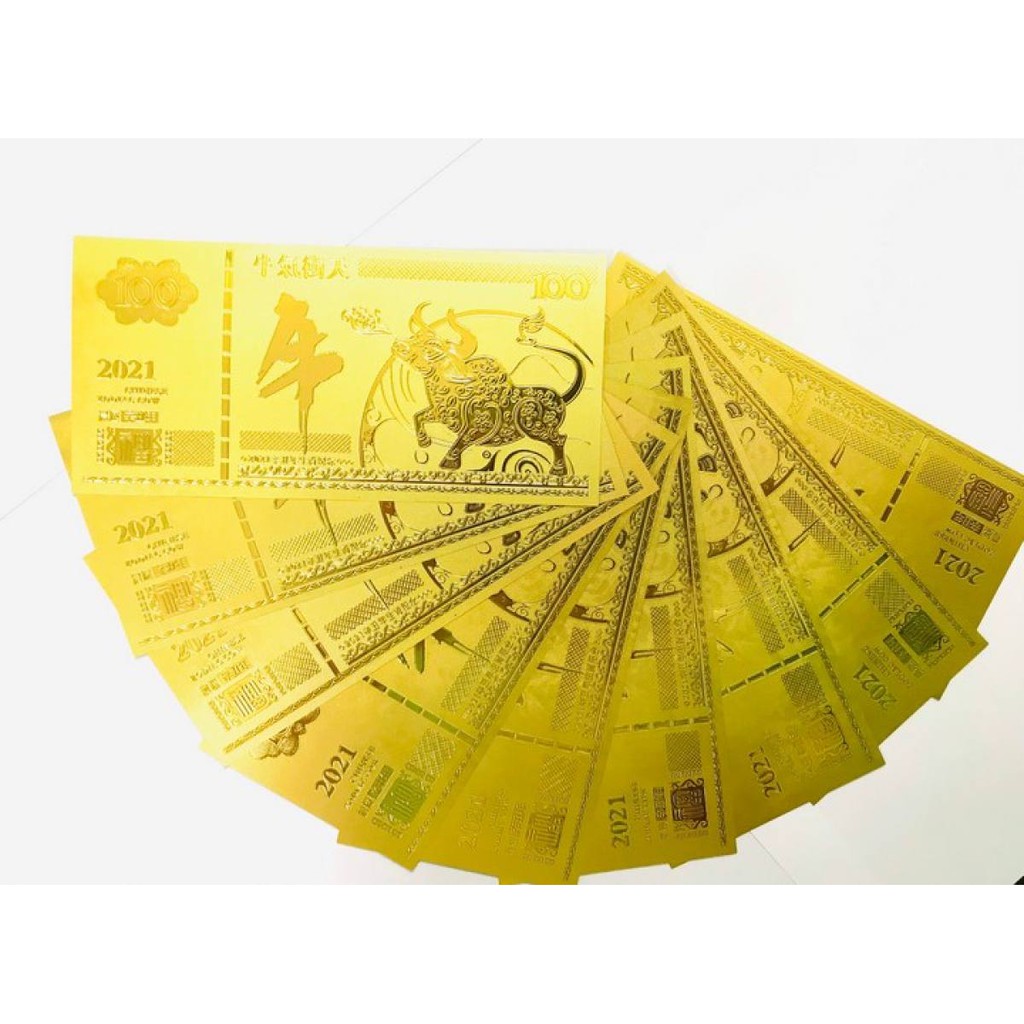 COMBO 5 Tờ Tiền Lưu Niệm 100 Hình Con Trâu Mạ Vàng Plastic May Mắn Tài Lộc | BigBuy360 - bigbuy360.vn