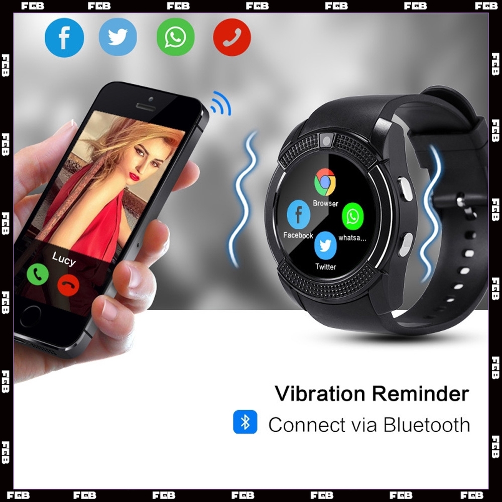 Đồng hồ nam thông minh v8 hình tròn thể thao kết nối bluetooth hỗ trợ camera sim nhận cuộc gọi quay số cho android