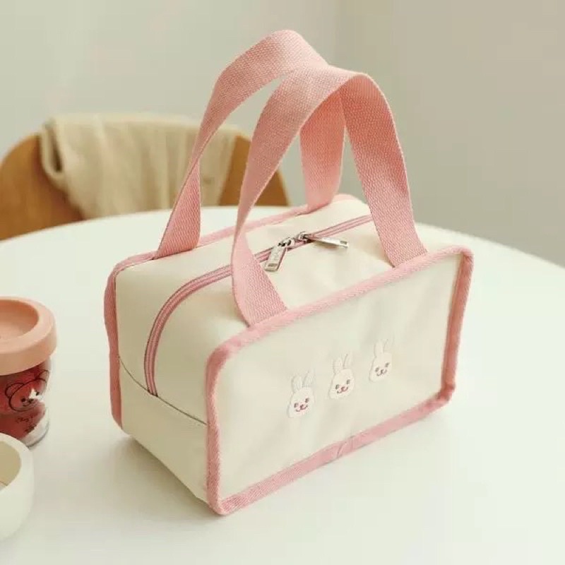 Túi Xách Bỉm Sữa Giữ Nhiệt Thêu Hình Gấu Thỏ Phong Cách Hàn