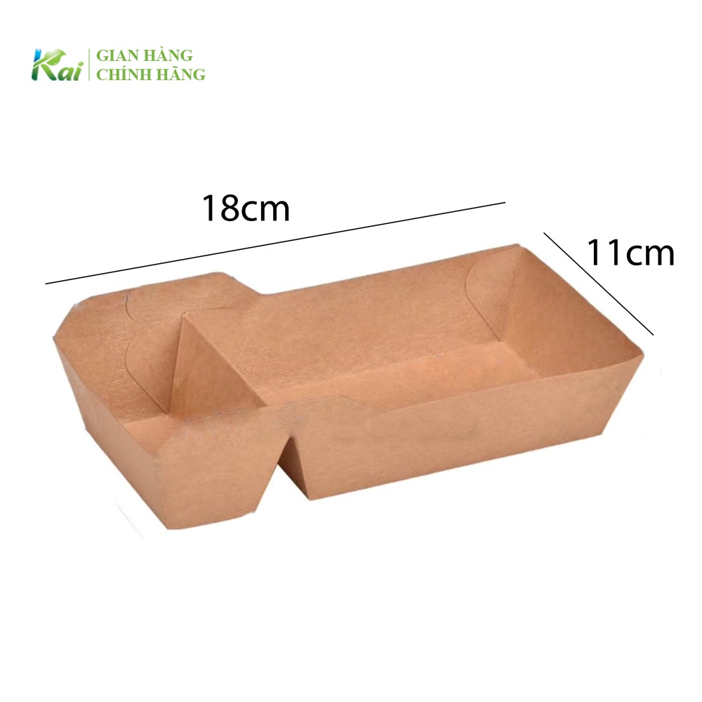 50 Khay giấy Kraft 2 ngăn cao cấp, đựng salad, khoai tây chiên, thức ăn nhẹ..., tiện dụng, sạch sẽ, GIÁ SỈ