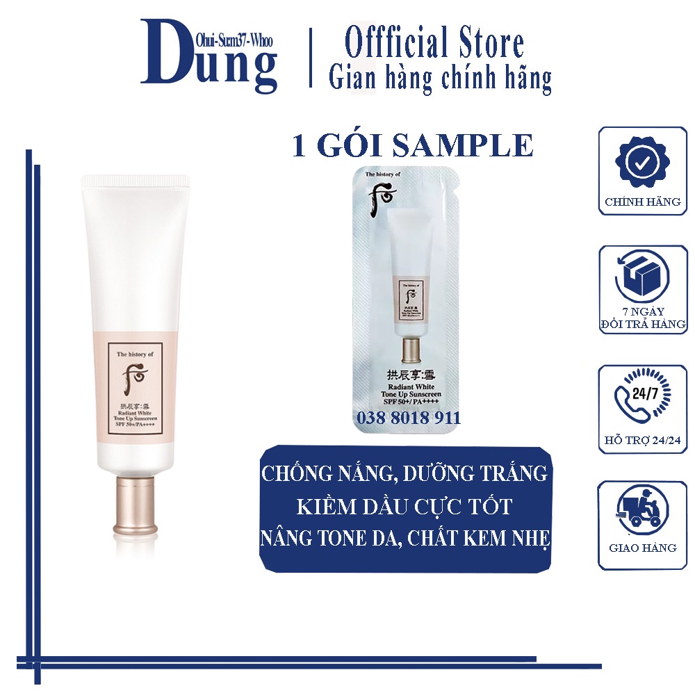 Gói Kem Chống Nắng Dưỡng Trắng Nâng Tone Da Trắng Hồng Whoo Radiant White Tone Up Sunscreen