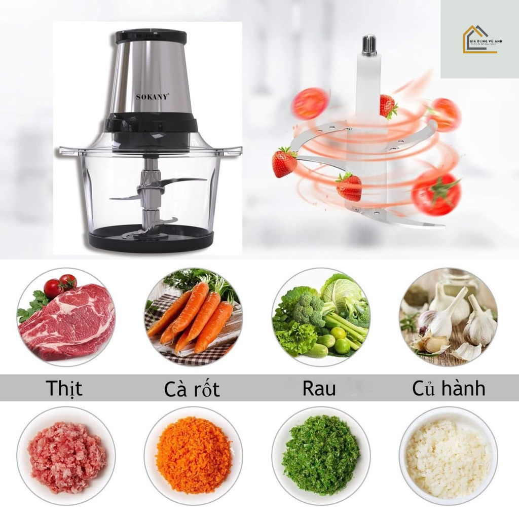 Máy xay thịt _máy xay đa năng Sokany 7004A cối thủy tinh siêu chắc chắn công suất lớn 800W Hàng chính hãng BH 12 tháng