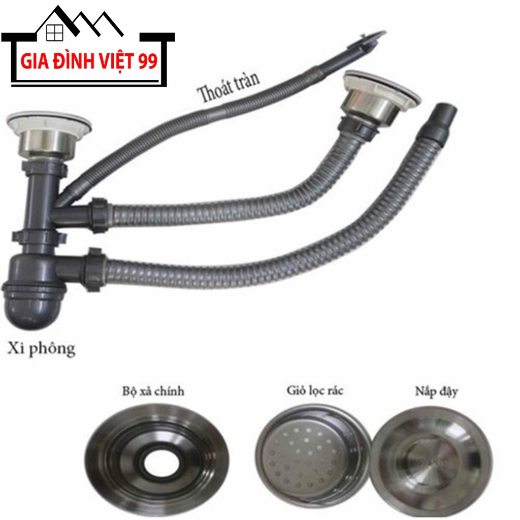 Xi phông chậu rửa bát, bộ xi phông đôi, ống thoát nước chậu rửa chén