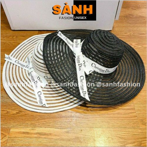 Mũ Cói Lưới Đi Biển Vành Rộng Đai CHRISTAN DIO Siêu Xinh